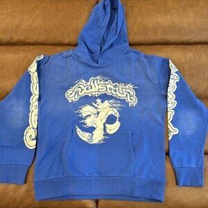 Hellsar Blue Yoga Washed Blue / White Pullover Hoodie Mens Size Large